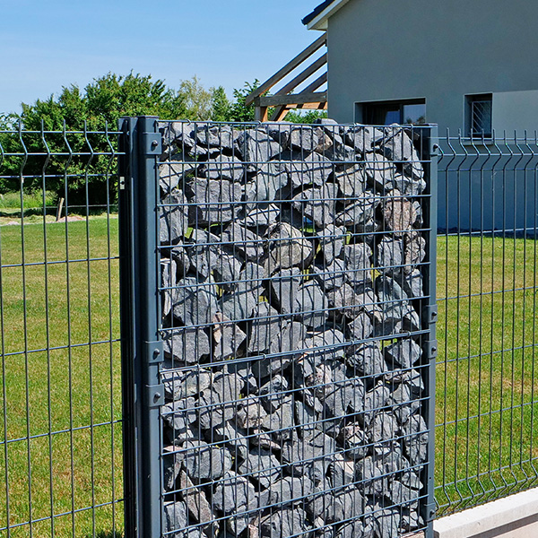 Kit clôture gabion mural - à sceller/sur platine (panneaux + poteaux + ancres)